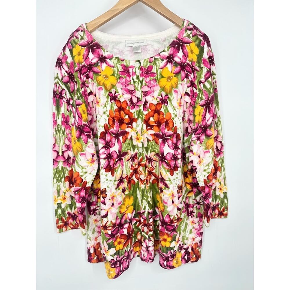 Coldwater Creek Sweater XL Floral Cardigan Button Lightweight Knit Career Office